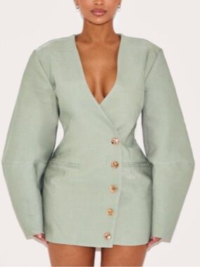 Olive Cocoon Sleeve A Line Blazer Dress